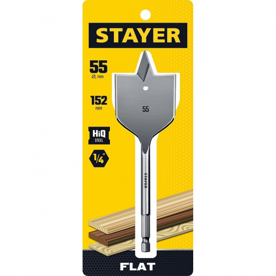 Большое фото товара - Cверло по дереву перовое 55x152мм Flat STAYER 2950-55_z01, 2950-55_z01. Вариант №2