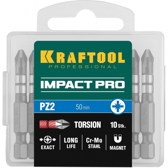 Большое фото товара - Ударные биты 10шт 50мм Impact Pro PZ2 KRAFTOOL 26193-2-50-S10, 26193-2-50-S10. Вариант №2