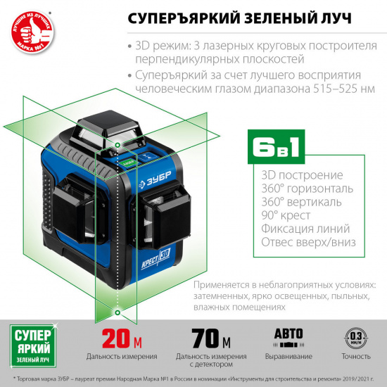 Большое фото товара - Лазерный нивелир КРЕСТ 3D ЗУБР 34909, 34909. Вариант №2
