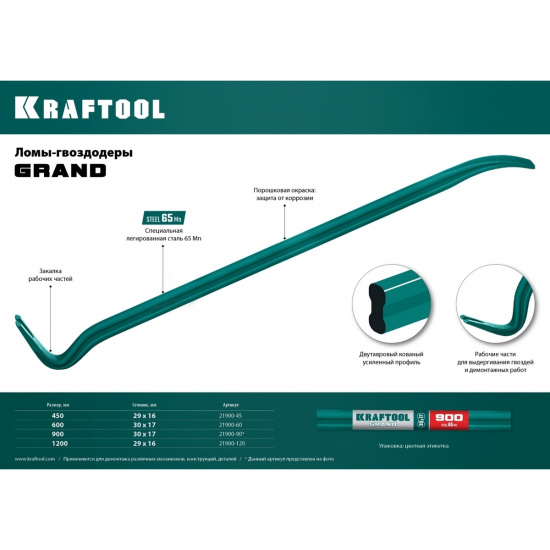 Большое фото товара - Двутавровый лом-гвоздодер 30х17мм 1200мм GRAND KRAFTOOL 21900-120, 21900-120. Вариант №1