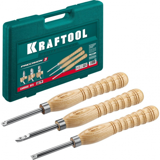 Большое фото товара - Набор ручных резцов по дереву 3 предм. Precision-3 KRAFTOOL 18369, 18369. Вариант №1