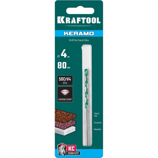 Большое фото товара - Сверло по керамограниту тв.сплав КС 4х80мм Keramo KRAFTOOL 29175-080-4, 29175-080-4. Вариант №2