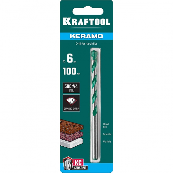 Большое фото товара - Сверло по керамограниту тв.сплав КС 6х100мм Keramo KRAFTOOL 29175-100-6, 29175-100-6. Вариант №2