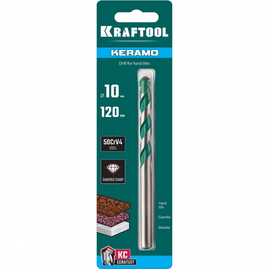 Большое фото товара - Сверло по керамограниту тв.сплав КС 10х120мм Keramo KRAFTOOL 29175-120-10, 29175-120-10. Вариант №2