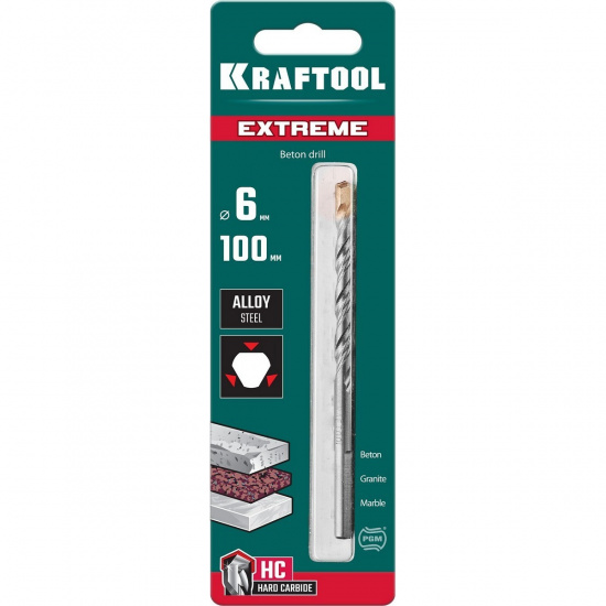 Большое фото товара - Сверло по бетону трехгранный хвостовик 6х100мм Extreme KRAFTOOL 29166-100-06, 29166-100-06. Вариант №2