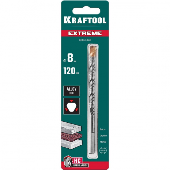 Большое фото товара - Сверло по бетону трехгранный хвостовик 8х120мм Extreme KRAFTOOL 29166-120-08, 29166-120-08. Вариант №2