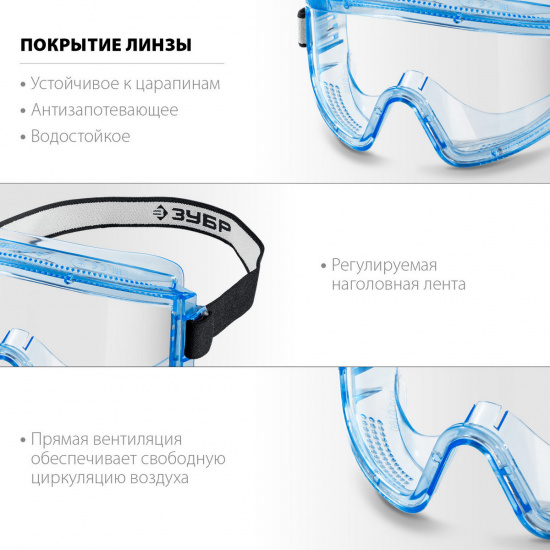 Большое фото товара - Защитные очки с прямой вентиляцией стекло из ударопрочного поликарбоната ПАНОРАМА П ЗУБР 110231, 110231. Вариант №3