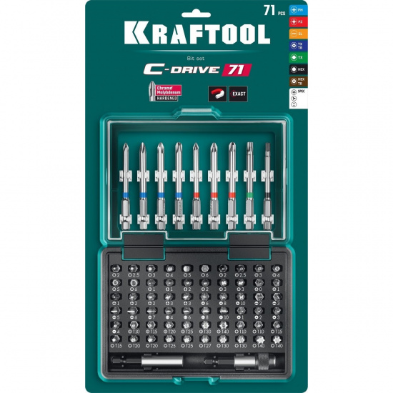 Большое фото товара - Набор многофункциональных бит 71шт C-Drive 71 KRAFTOOL 26067-H71, 26067-H71. Вариант №1