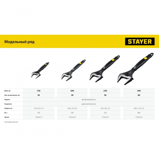 Большое фото товара - Разводной ключ 150/34мм Cobra STAYER 27264-15, 27264-15. Вариант №4