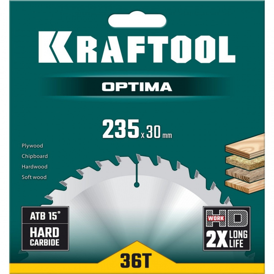 Большое фото товара - Пильный диск по дереву 36Т 235х30мм Optima KRAFTOOL 36951-235-30, 36951-235-30. Вариант №2