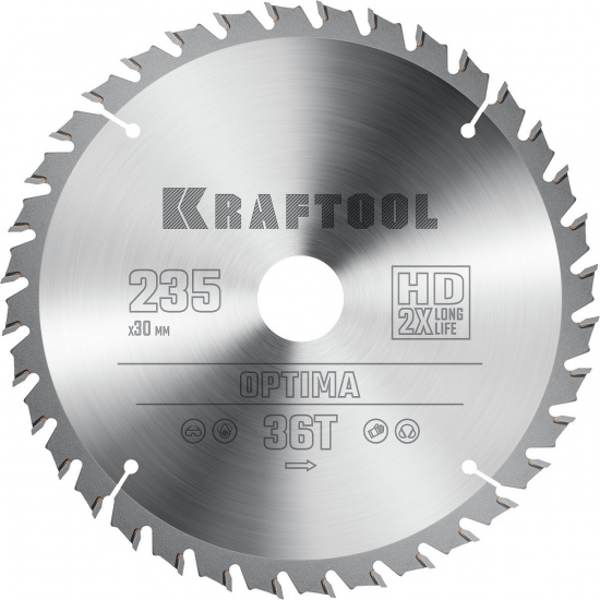 Большое фото товара - Пильный диск по дереву 36Т 235х30мм Optima KRAFTOOL 36951-235-30, 36951-235-30. Вариант №1