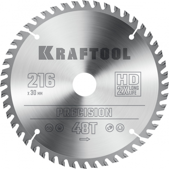 Большое фото товара - Пильный диск по дереву 48Т 216х30мм Precision KRAFTOOL 36952-216-30, 36952-216-30. Вариант №1