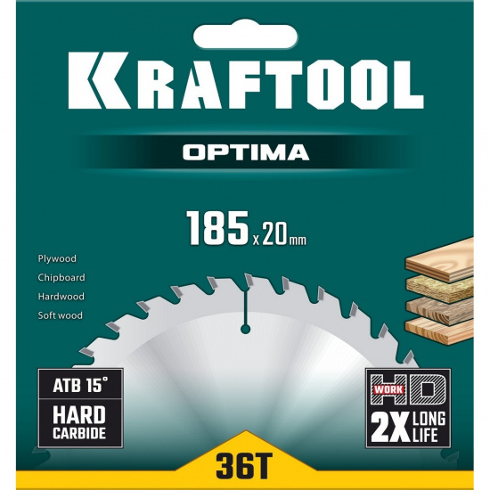 Большое фото товара - Пильный диск по дереву 36Т 185х20мм Optima KRAFTOOL 36951-185-20, 36951-185-20. Вариант №2