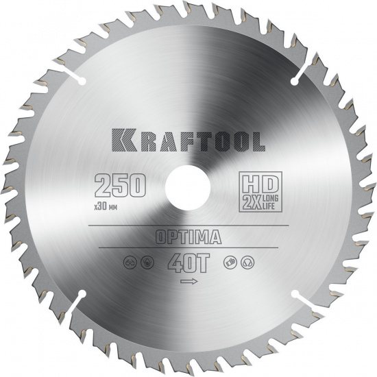 Большое фото товара - Пильный диск по дереву 40Т 250х30мм Optima KRAFTOOL 36951-250-30, 36951-250-30. Вариант №1