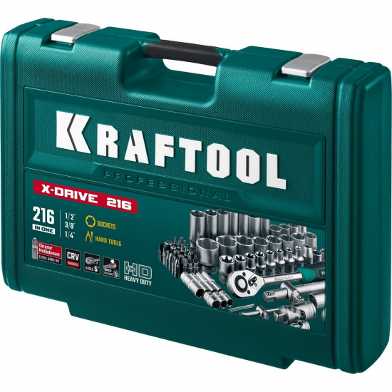 Большое фото товара - Универсальный набор инструмента (1/2+3/8+1/4) 216 предм. X Drive KRAFTOOL 27888-H216, 27888-H216. Вариант №2
