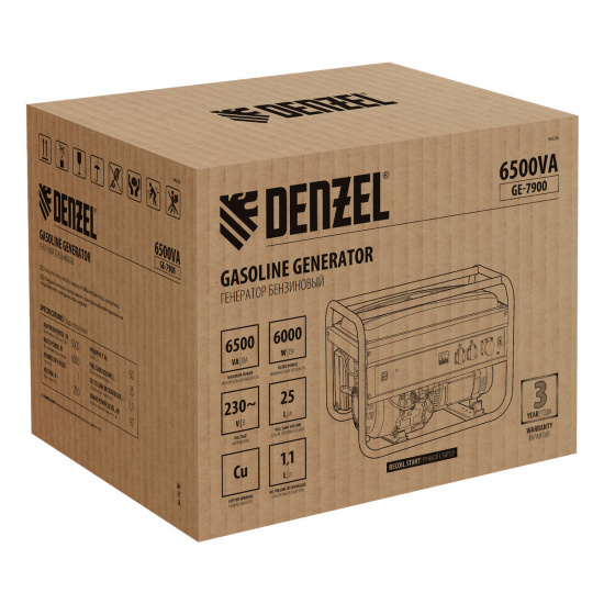 Большое фото товара - Генератор бензиновый GE 7900 6.5кВт 220В/50 Гц 25л ручной пуск Denzel 94638, 94638. Вариант №5
