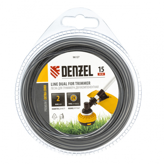 Большое фото товара - Леска для триммера двухкомпонентная круглая 2мм 15м Extra cord Denzel 96127, 96127. Вариант №2