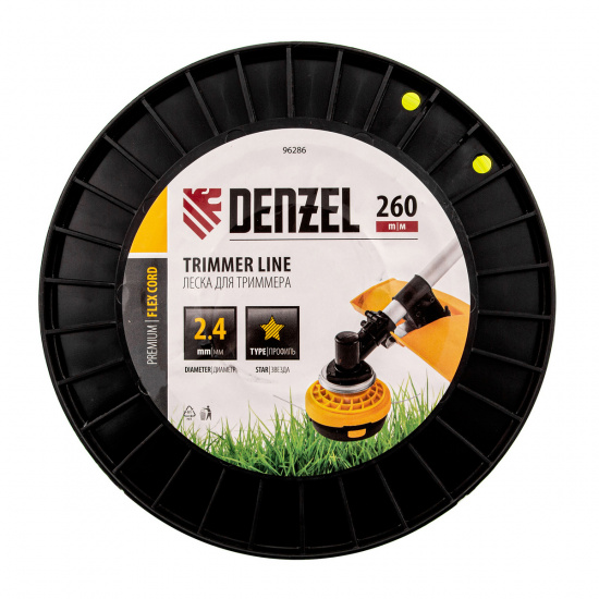Большое фото товара - Леска для триммера звезда 2,4мм*260м на DIN катушке FLEX CORD Denzel 96286, 96286. Вариант №3
