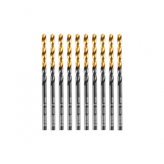 Большое фото товара - Сверло по металлу 3мм HSS-Tin Golden Tip 10шт Denzel 717205, 717205. Вариант №1