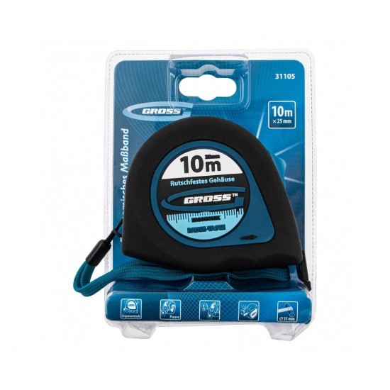 Большое фото товара - Рулетка Ergonomisch 10м*25мм магнитный обрезиненный зацеп Gross 31105, 31105. Вариант №4