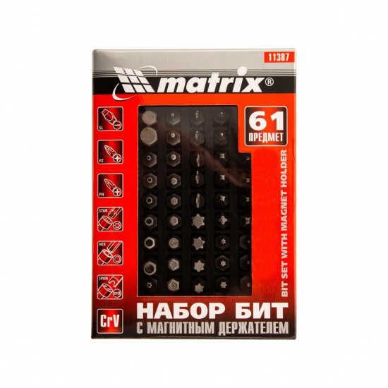 Большое фото товара - Набор бит с магнитным держателем CrV 61шт Matrix 11387, 11387. Вариант №5