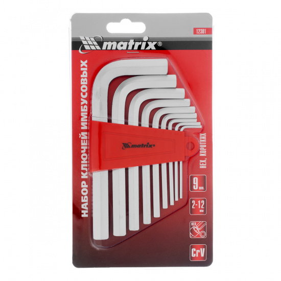 Большое фото товара - Набор ключей имбусовых HEX 2-12мм CrV 9шт короткие Matrix 12301, 12301. Вариант №5