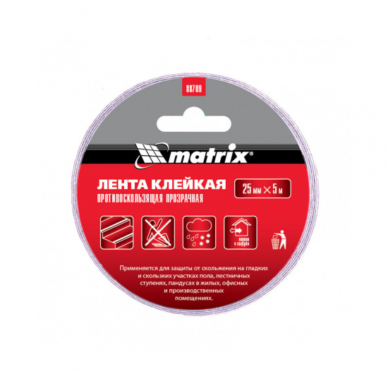 Большое фото товара - Лента клейкая противоскользящая прозрачная 25ммx5м Matrix 88709, 88709. Вариант №2
