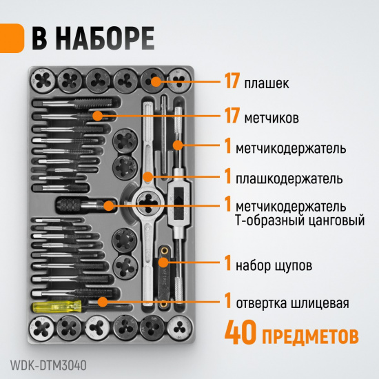 Большое фото товара - Набор метчиков и плашек WIEDERKRAFT WDK-DTM3040, WDK-DTM3040. Вариант №3