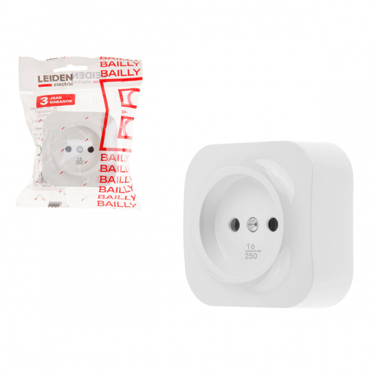 Большое фото товара - Розетка 1-ая открытая б/з белая Bailly LEIDEN ELECTRIC 806003, 806003. Вариант №1