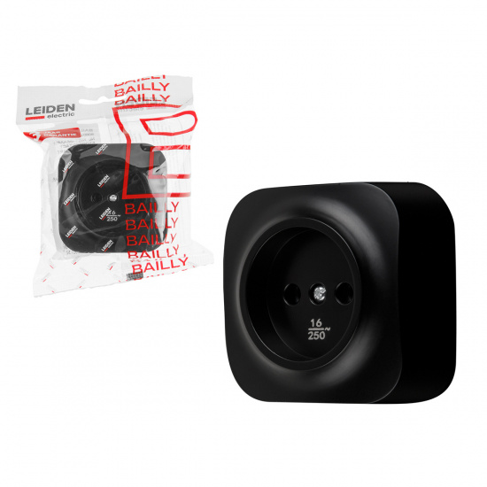 Большое фото товара - Розетка 1-ая открытая б/з черная Bailly LEIDEN ELECTRIC 806013, 806013. Вариант №1