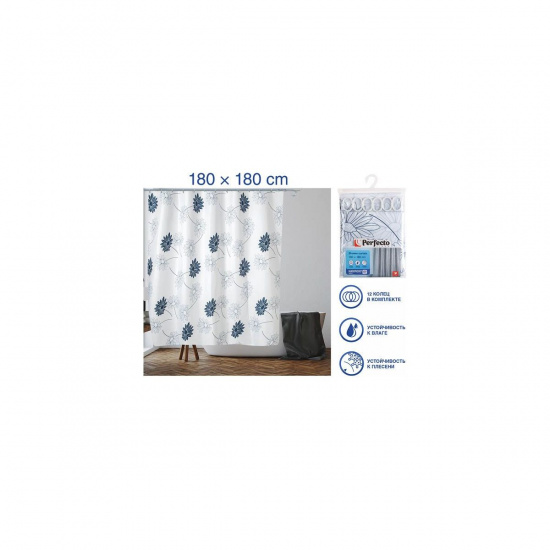 Большое фото товара - Шторка для ванной 12 колец в комплекте 180x180см Harmony цветы PERFECTO LINEA 36-118015, 36-118015. Вариант №1
