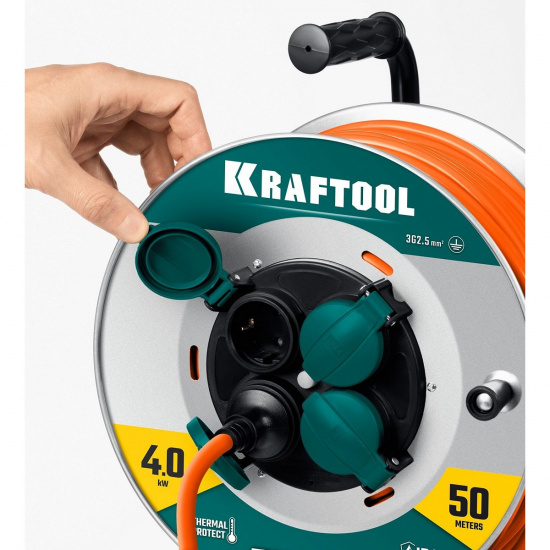 Большое фото товара - Силовой удлинитель на стальной катушкеEXPERT ПВС 3х2.5 50м 4000Вт IP44 KRAFTOOL 55089-50, 55089-50. Вариант №4