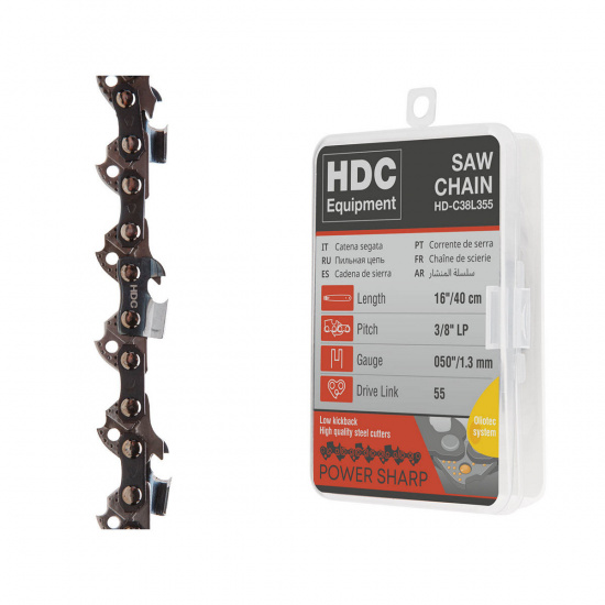 Большое фото товара - Цепь 40см 16 3/8LP 1.3мм 55 зв. в пласт. боксе HDC HDC Equipment HD-C38L355, HD-C38L355. Вариант №1