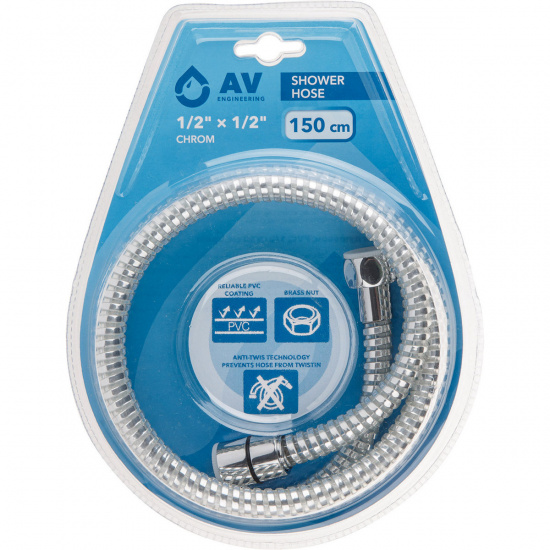 Большое фото товара - Шланг душевой PVC 1/2 г-г 150см хром AV Engineering AVSSS-110, AVSSS-110. Вариант №1