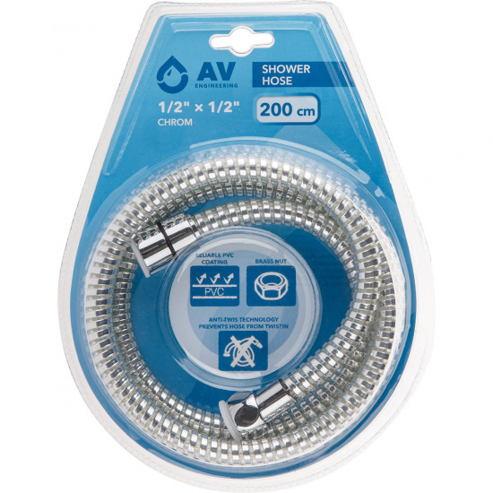 Большое фото товара - Шланг душевой PVC 1/2 г-г 200см хром AV Engineering AVSSS-112, AVSSS-112. Вариант №1
