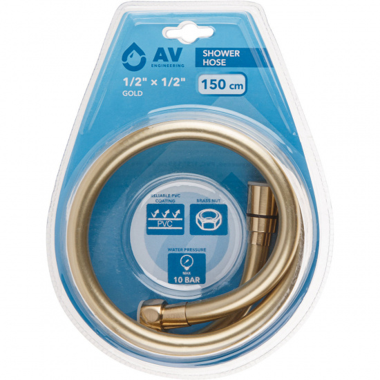 Большое фото товара - Шланг душевой PVC 1/2 г-г 150см золото AV Engineering AVSSS-116, AVSSS-116. Вариант №1