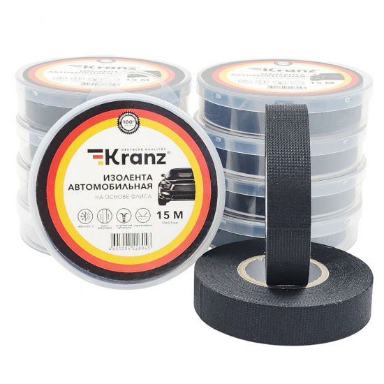 Большое фото товара - Изолента автомобильная флис 0.3х19мм 15м KRANZ KR-09-2906, KR-09-2906. Вариант №1