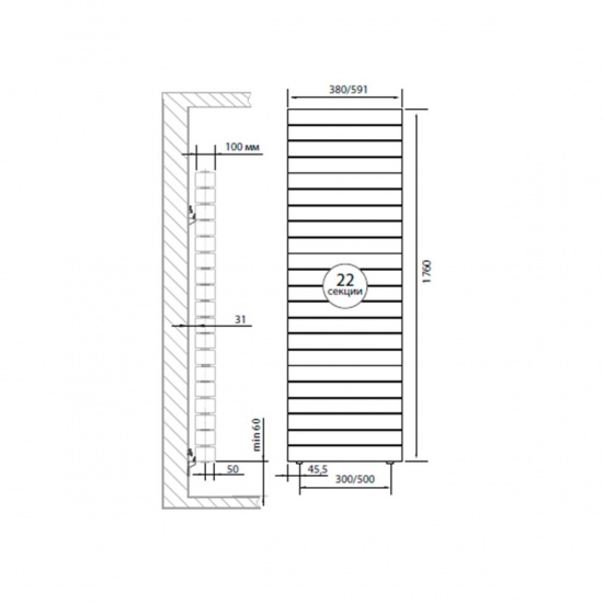 Большое фото товара - Радиатор PianoForte Tower Noir Sable - 22 секц. Royal Thermo RTPFTNNS50022, RTPFTNNS50022. Вариант №3