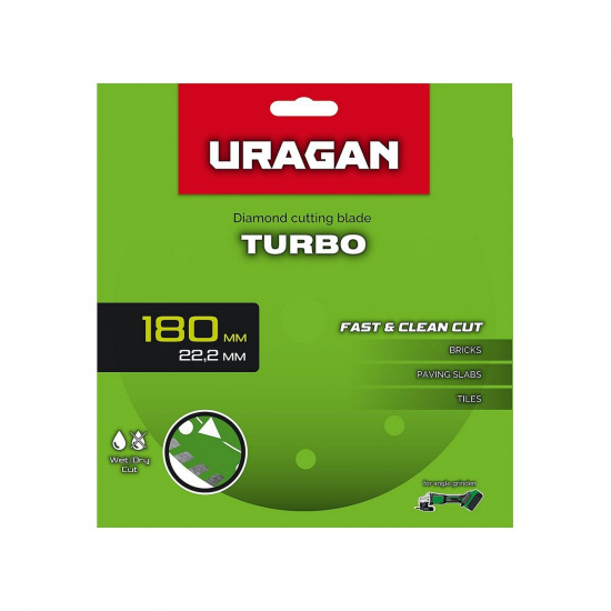 Большое фото товара - Диск алмазный отрезной сегментированный TURBO 180мм URAGAN 36706-180, 36706-180. Вариант №2