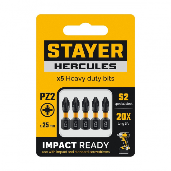 Большое фото товара - Торсионные биты 5шт 25мм PZ1 HERCULES STAYER 26233-2-25-5, 26233-2-25-5. Вариант №1