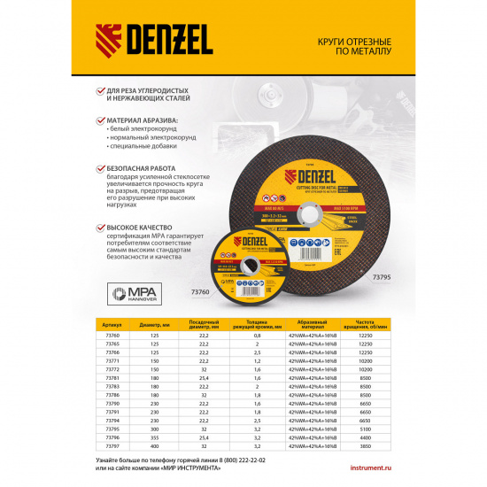 Большое фото товара - Круг отрезной по металлу 400х3,2х32мм A30TBF Denzel 73797, 73797. Вариант №5