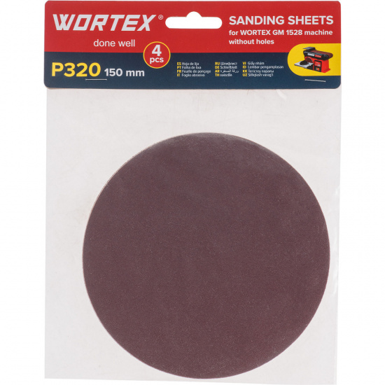 Большое фото товара - Шлифлист 150мм P320 без отв. 4шт для станка GM 1528 WORTEX 1325984, 1325984. Вариант №1