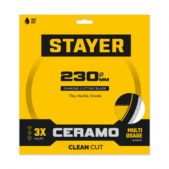 Большое фото товара - Сплошной алмазный диск CERAMO 230мм 22.2/25.4х5х2.2мм STAYER 3664-230_z03, 3664-230_z03. Вариант №2