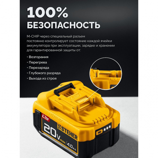 Большое фото товара - Аккумулятор LMS 4Ач 20В STEHER BP-20-4, BP-20-4. Вариант №4