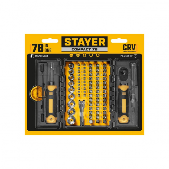 Большое фото товара - Универсальный набор инструмента Compact-78 78пр. STAYER 25085, 25085. Вариант №2