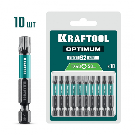 Большое фото товара - Биты 10шт 50мм OPTIMUM TX 40 KRAFTOOL 26126-40-50-10, 26126-40-50-10. Вариант №1