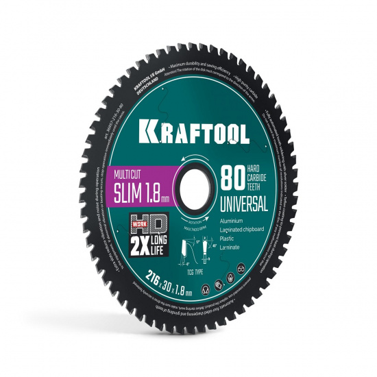 Большое фото товара - Диск пильный по дереву 80Т Slim multi cut 216х30x1.8мм KRAFTOOL 36957-216-30-80, 36957-216-30-80. Вариант №1