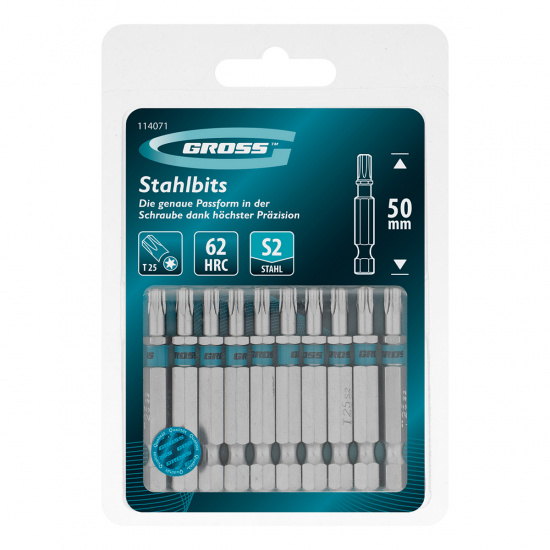 Большое фото товара - Бита Torx 25х50мм сталь S2 шестигр. 10шт Gross 114071, 114071. Вариант №5
