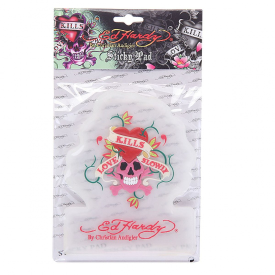 Большое фото товара - Коврик антискатный LOVE KILLS SLOWLY CLEAR на панель приборов 17х13см ED HARDY EH-00128T, EH-00128T. Вариант №1