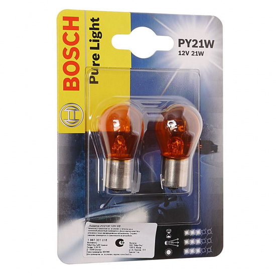 Большое фото товара - Автолампа PY21W BAU15s YELLOW блистер 2шт PURE LIGHT 12V BOSCH B-1987301018-2бл, B-1987301018-2бл. Вариант №1